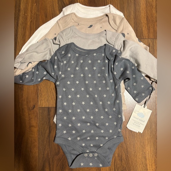 Cloud Island Baby 4pk Long Sleeve Moons Bodysuit - Gray 0-3M - Picture 5 of 6